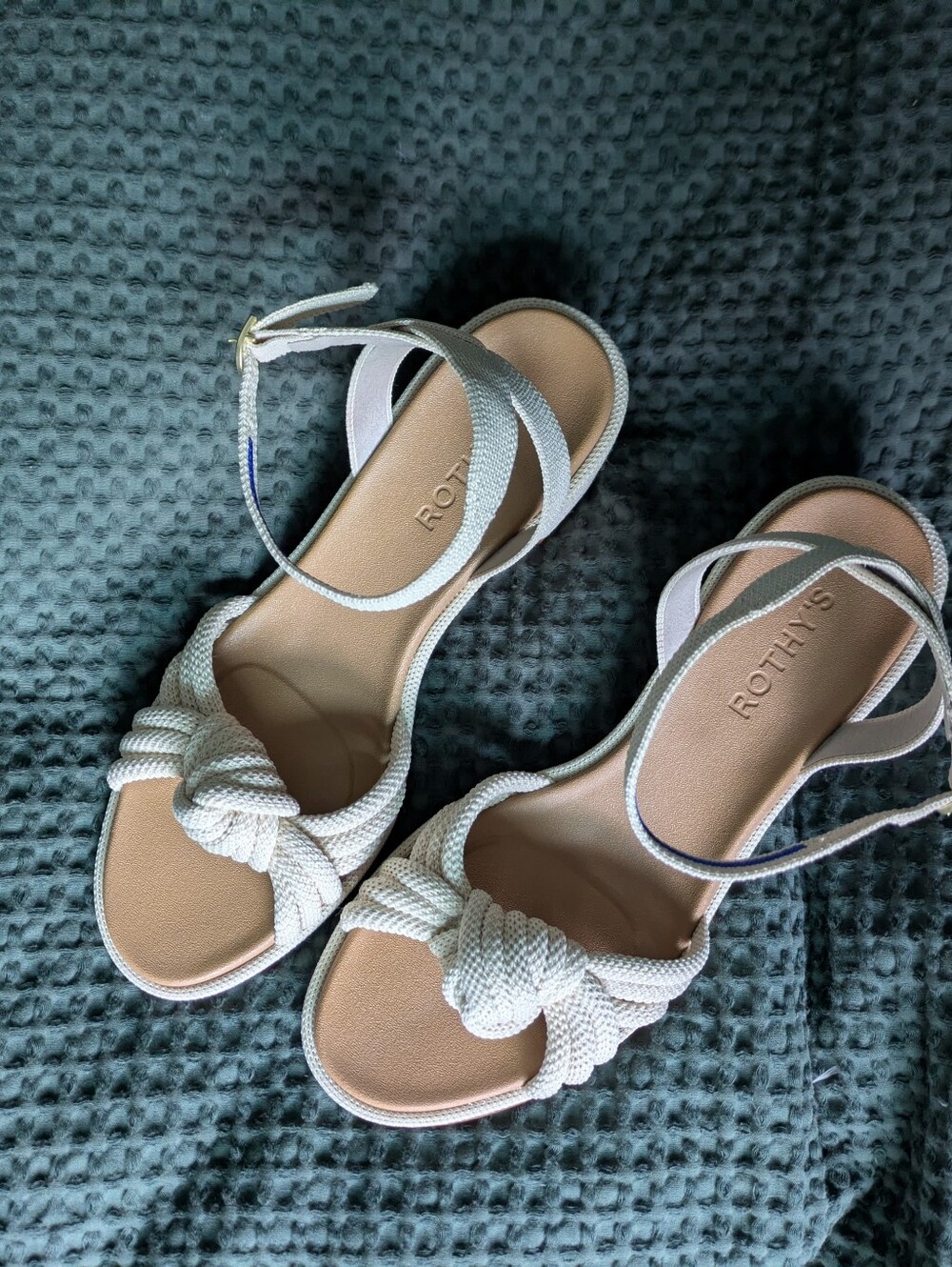 Rothy's Women's Cream Knotted Ankle-Strap Block Heel Sandals - Picture 6 of 6
